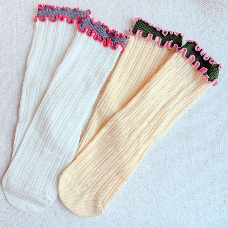 Cute Stylish Rippled Ruffle Design Comfy Soft Socks Set Of 2