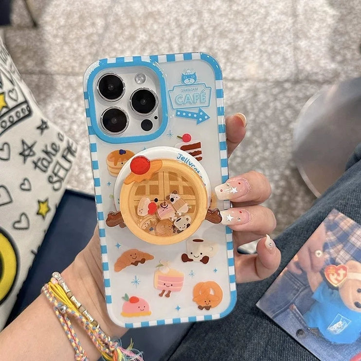 Cute Waffle Cake Magnetic Holder MagSafe Wireless Charging Phone Case for iPhone