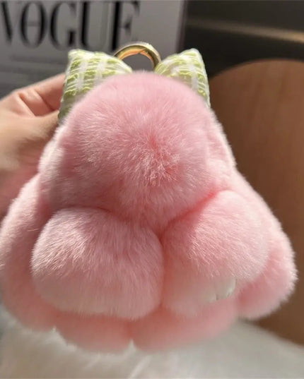 Cute Ultra Soft Fluffy Fur Bunny Rabbit with Hair Bow Keychain Phone Bag Charm