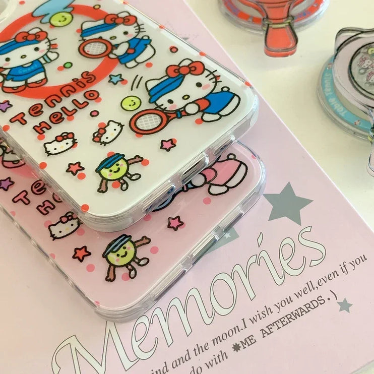 Cute Cartoon Sanrio Hello Kitty Magnetic Grip Holder MagSafe Wireless Charge Phone Case for iPhone