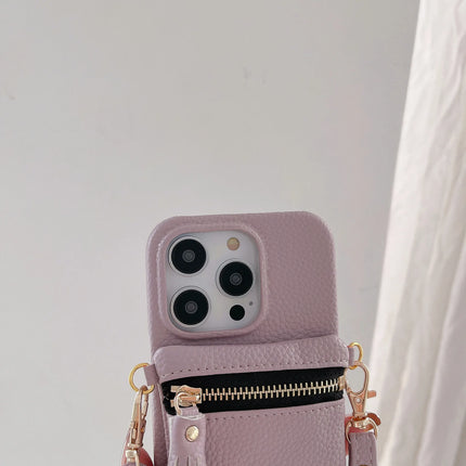 Classic Zipper Wallet Leather Crossbody Phone Case Cover for iPhone