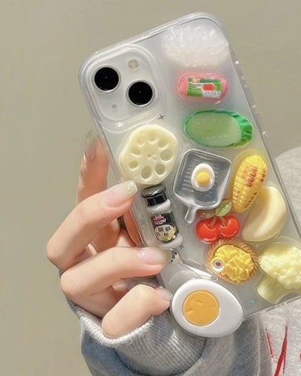 Fun 3D Food Themed Steak Vegetables Clear Protective Phone Case Cover for iPhone