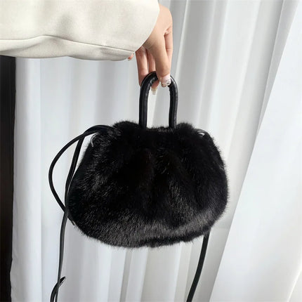 Cute Soft Fluffy Faux Fur Fashion Handbag Shoulder & Crossbody Bag