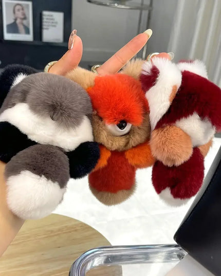 Cute Fluffy Fur Plushie Fox Pendant Keychain Phone Backpack Bag Charm