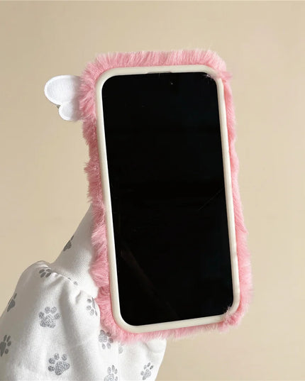 Cute Soft Fluffy Plush Hello Kitty Heart Phone Case Cover for iPhone