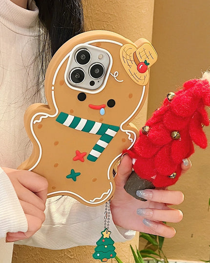 Cute Fun 3D Gingerbread Man Phone Case Cover with Christmas Charm for iPhone