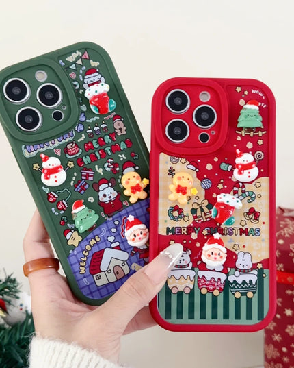 3D Cartoon Christmas Phone Case with Santa Claus Reindeer Festive Design for iPhone