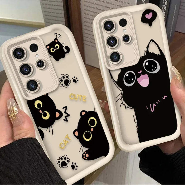 Adorable Black Cat Heart Soft Phone Case Cover for Samsung Galaxy