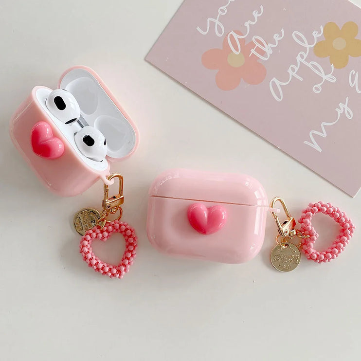 Cute 3D Love Heart Design Earphone Headphone Case for AirPods