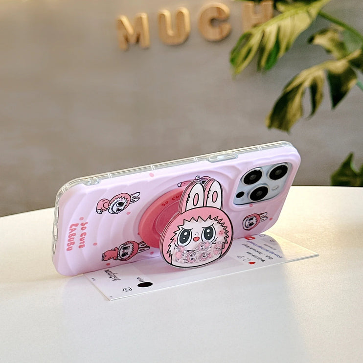 Kawaii Cartoon Labubu Magnetic Grip Holder MagSafe Wireless Charging Phone Case for iPhone