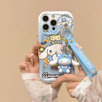 Adorable 3D Sanrio Kuromi My Melody Wavy Design Wrist Strap Phone Case Cover for iPhone