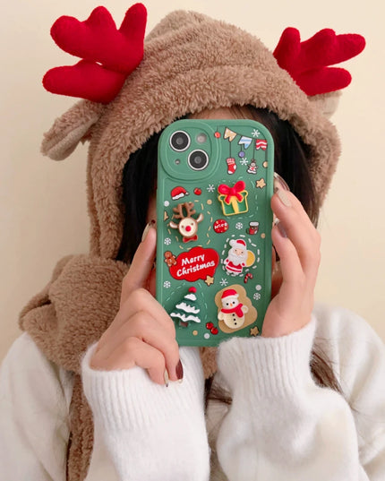 3D Christmas Elk Snowman Santa Claus Cartoon Phone Case Cover for iPhone