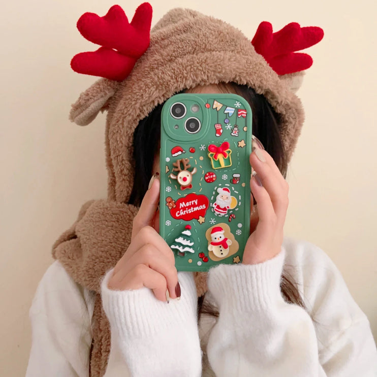 3D Christmas Elk Snowman Santa Claus Cartoon Phone Case Cover for iPhone