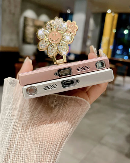 Luxury Flower Butterfly Magnetic Wireless Charge Ring Stand Phone Case for Samsung