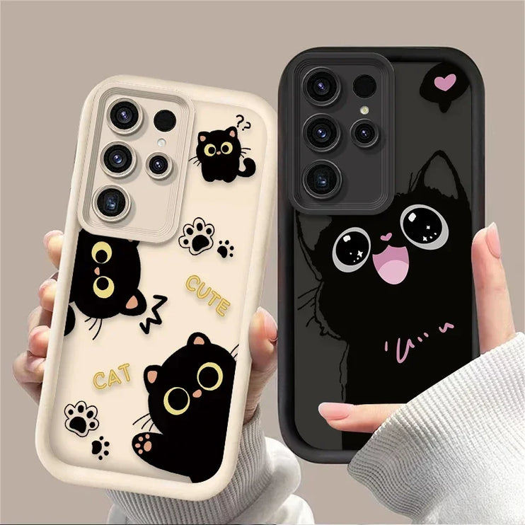 Adorable Black Cat Heart Soft Phone Case Cover for Samsung Galaxy