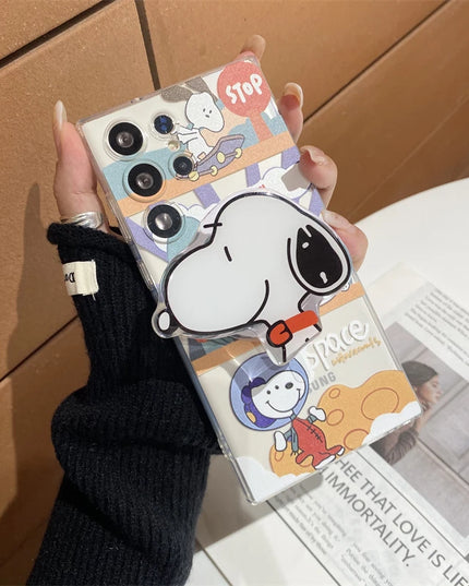 Cute Fun Snoopy Cartoon Magnetic Holder MagSafe Phone Case Cover for Samsung Galaxy