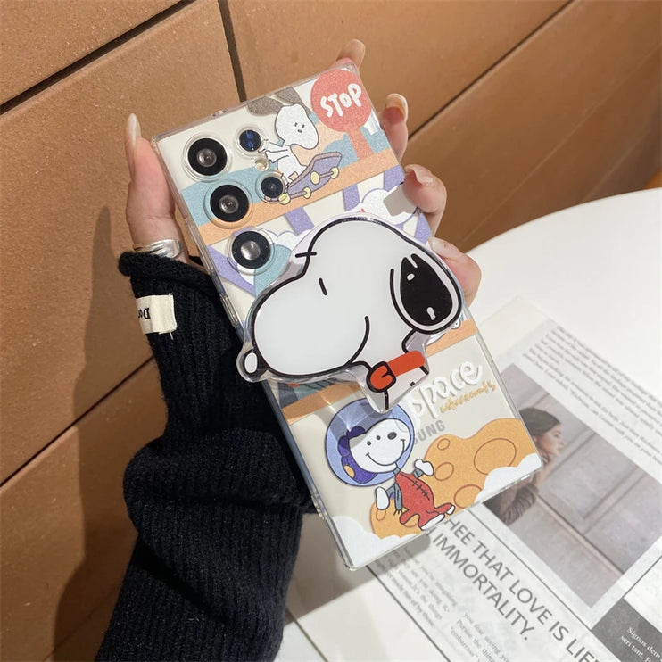 Cute Fun Snoopy Cartoon Magnetic Holder MagSafe Phone Case Cover for Samsung Galaxy