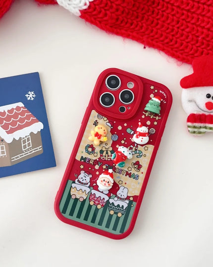 3D Cartoon Christmas Phone Case with Santa Claus Reindeer Festive Design for iPhone