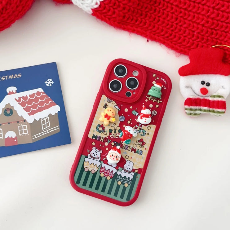 3D Cartoon Christmas Phone Case with Santa Claus Reindeer Festive Design for iPhone