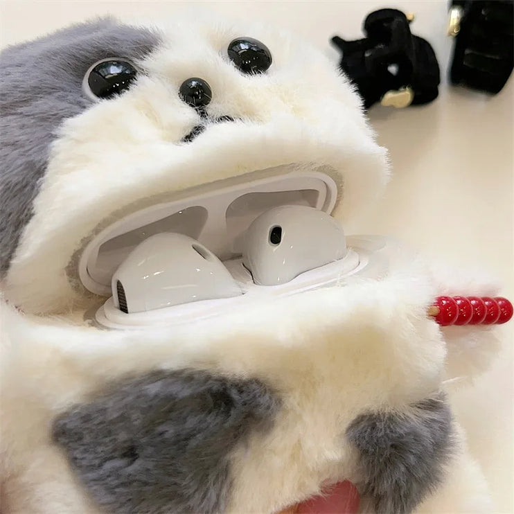 Cute Soft Fluffy Plushie Cartoon Cat Earphone Headphone Case AirPods