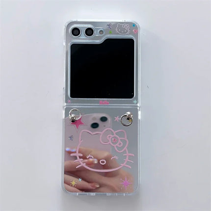 Luxury Hello Kitty Mirror Design Wristlet Strap Phone Case Cover for Samsung Z Flip