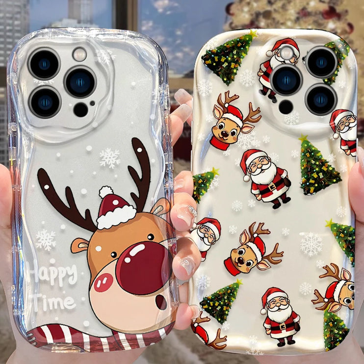 Christmas Holiday Santa & Reindeer Design Phone Case Cover for iPhone