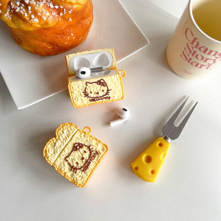 Cute Fun Toast Design Hello Kitty Earphone Headphone Case for AirPods