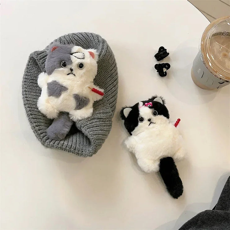 Cute Soft Fluffy Plushie Cartoon Cat Earphone Headphone Case AirPods