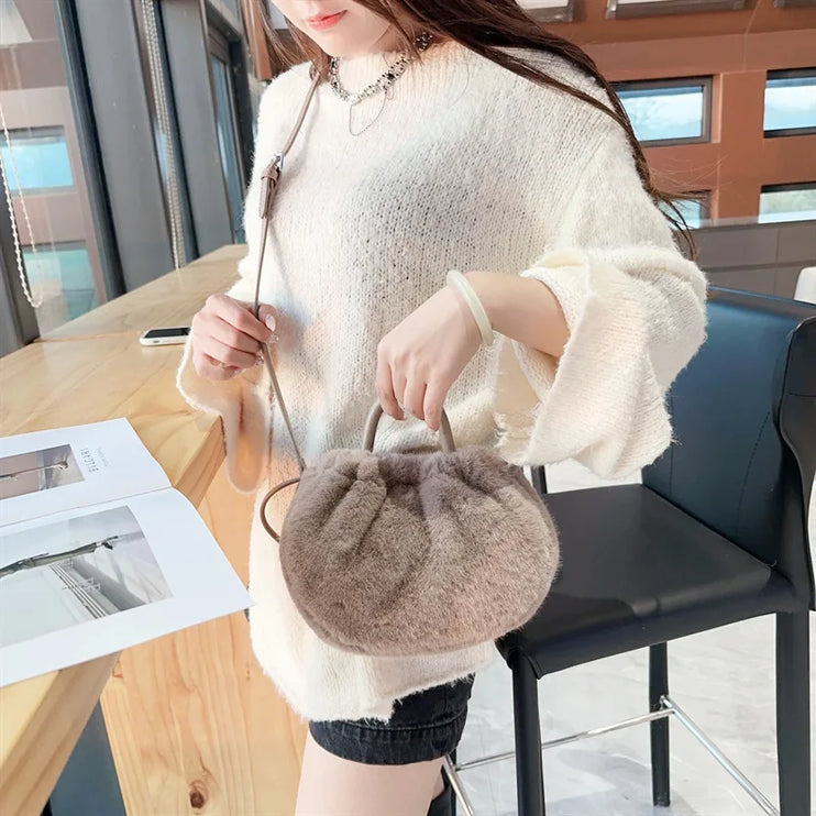 Cute Soft Fluffy Faux Fur Fashion Handbag Shoulder & Crossbody Bag