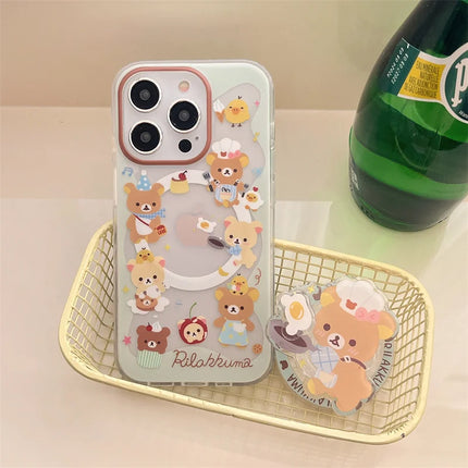 Cute Chef Bear Magnetic Holder MagSafe Wireless Charging Phone Case for iPhone