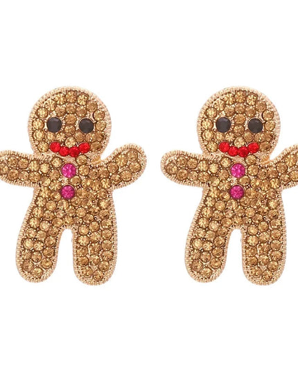 Cute Adorable Gingerbread Man Christmas Holiday Crystal Rhinestone Fashion Stud Earring