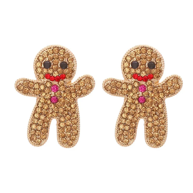 Cute Adorable Gingerbread Man Christmas Holiday Crystal Rhinestone Fashion Stud Earring