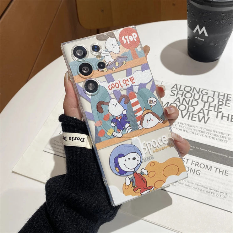 Cute Fun Snoopy Cartoon Magnetic Holder MagSafe Phone Case Cover for Samsung Galaxy