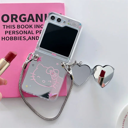 Luxury Hello Kitty Mirror Design Wristlet Strap Phone Case Cover for Samsung Z Flip