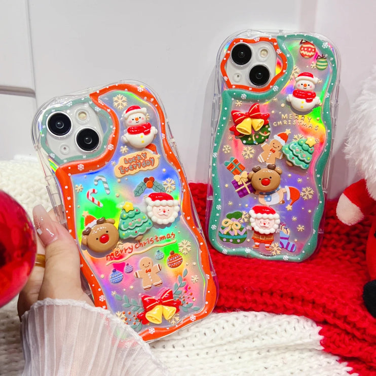 Sparkle Glitter 3D Christmas Holiday Santa Snowman Elk Phone Case Cover iPhone