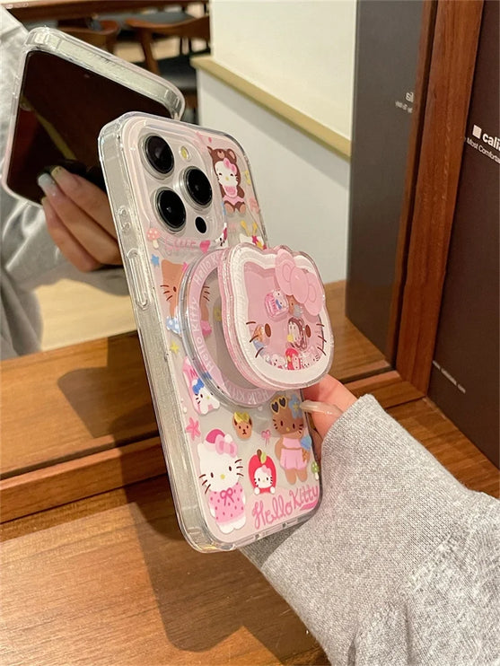 Cute 3D Hello Kitty MagSafe Wireless Charge Stand Phone Case Cover for iPhone