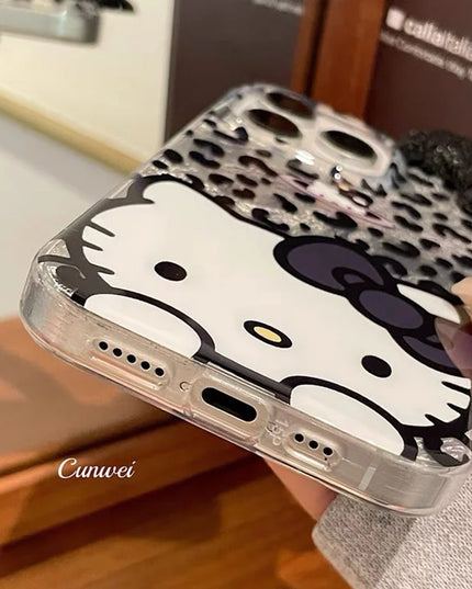 Adorable Hello Kitty Bowknot Leopard Animal Print Phone Case Cover for iPhone