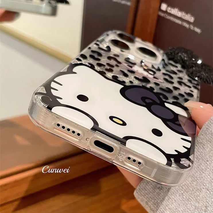 Adorable Hello Kitty Bowknot Leopard Animal Print Phone Case Cover for iPhone