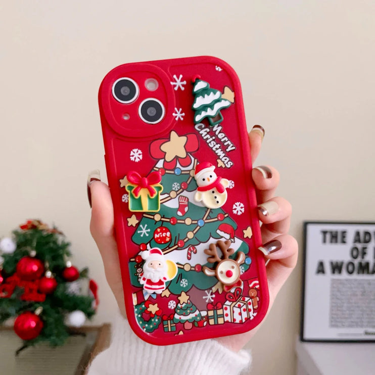 3D Christmas Elk Snowman Santa Claus Cartoon Phone Case Cover for iPhone