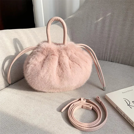 Cute Soft Fluffy Faux Fur Fashion Handbag Shoulder & Crossbody Bag