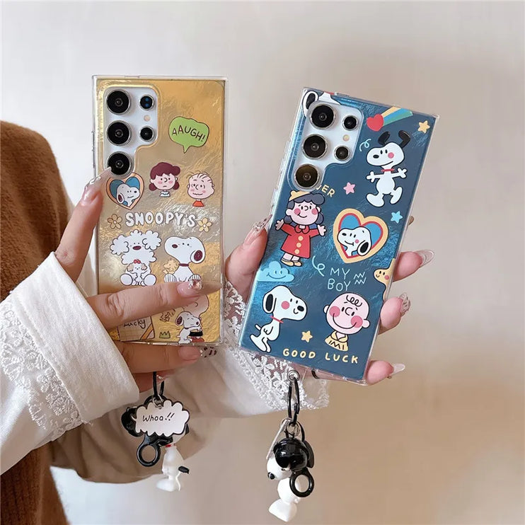 Cute Snoopy Charlie Brown Keychain Charm Phone Case Cover for Samsung Galaxy