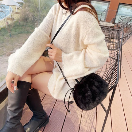 Cute Soft Fluffy Faux Fur Fashion Handbag Shoulder & Crossbody Bag