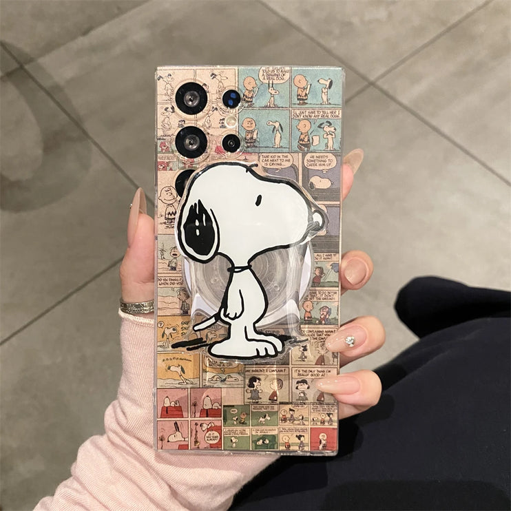 Classic Snoopy Peanut Cartoon Magnetic Holder MagSafe Phone Case Cover for Samsung