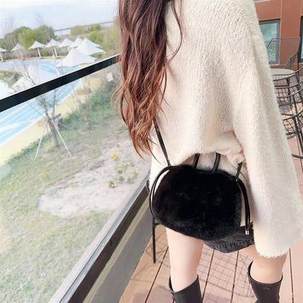 Cute Soft Fluffy Faux Fur Fashion Handbag Shoulder & Crossbody Bag