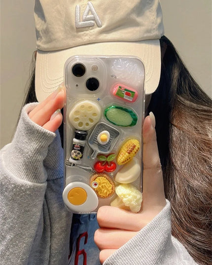 Fun 3D Food Themed Steak Vegetables Clear Protective Phone Case Cover for iPhone