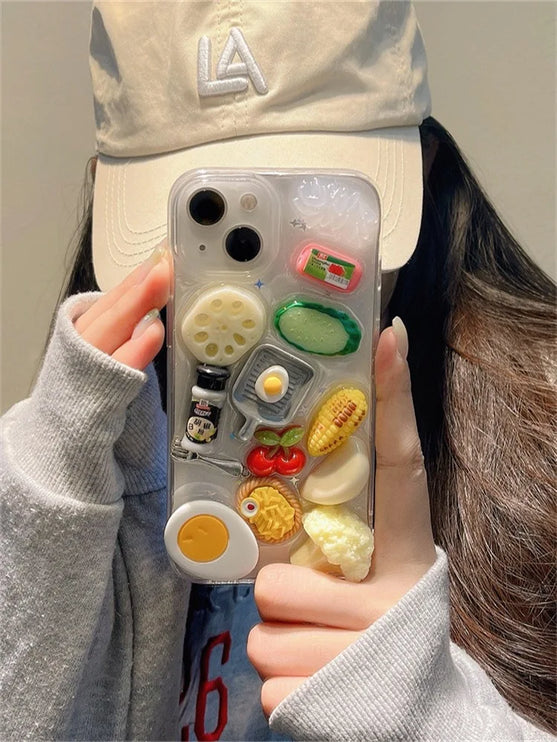 Fun 3D Food Themed Steak Vegetables Clear Protective Phone Case Cover for iPhone