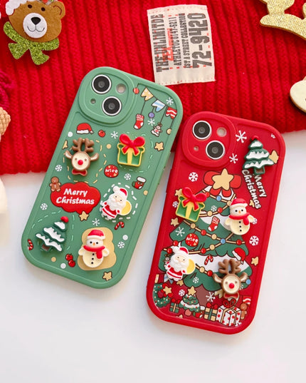 3D Christmas Elk Snowman Santa Claus Cartoon Phone Case Cover for iPhone