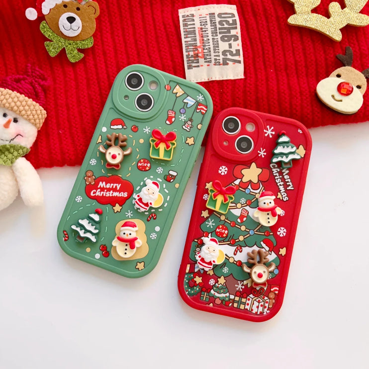 3D Christmas Elk Snowman Santa Claus Cartoon Phone Case Cover for iPhone