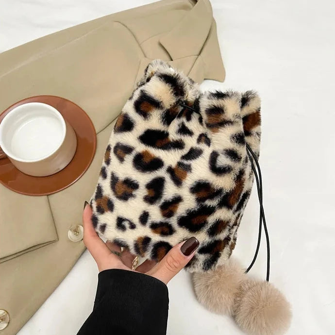 Chic Stylish Leopard Print Soft Plush Fashion Handbag Shoulder & Crossbody Bag