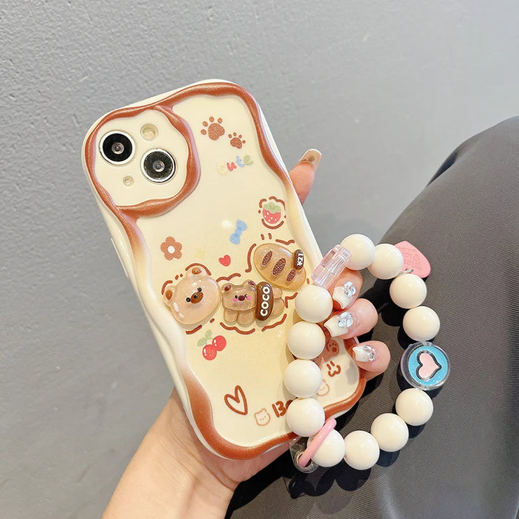 3D Cute Bear Cartoon Phone Case with Bracelet for Samsung Galaxy Series